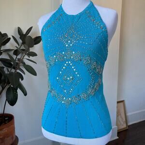 Cache Turquoise Halter Top with Gold Accents